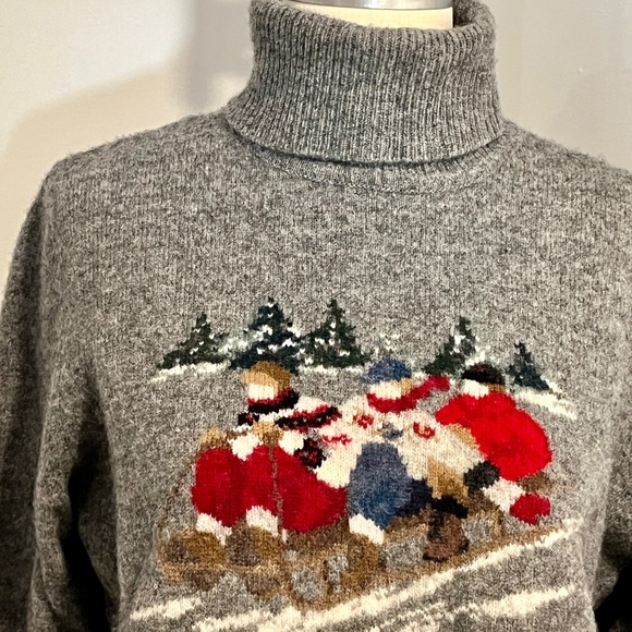 Lauren Ralph Lauren Lambswool Turtleneck Sweater Winter Scene LARGE Vintage - Picture 3 of 9
